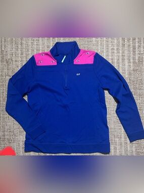 Vineyard Vines Royal Blue & Hot Pink Quarter-Zip Pullover. Size L